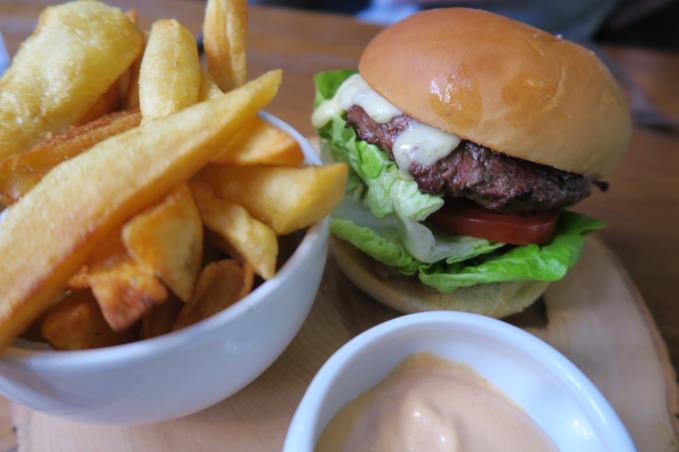 The burger and chips